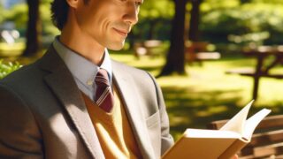 社会人が公園で読書している絵