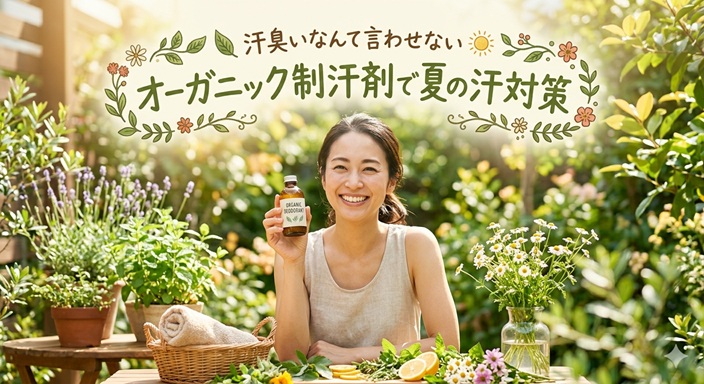 オーガニックの制汗剤を持つ女性