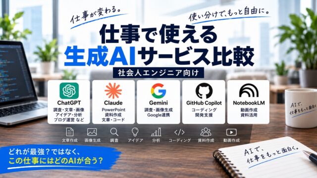 仕事で使える生成AIを比較したタイトル絵